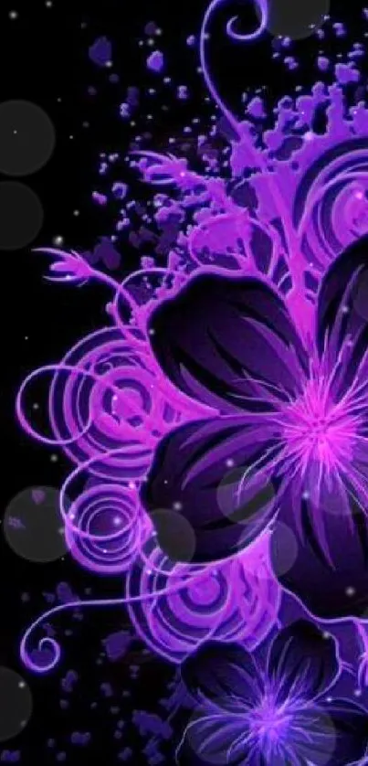 Purple and black floral abstract wallpaper design.