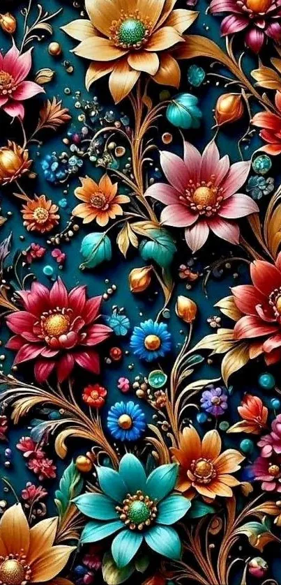 Vibrant floral wallpaper with colorful flowers.