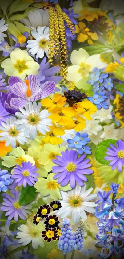 Vibrant floral wallpaper with colorful spring flowers.