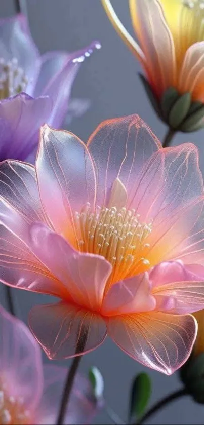 Delicate floral wallpaper with translucent petals.
