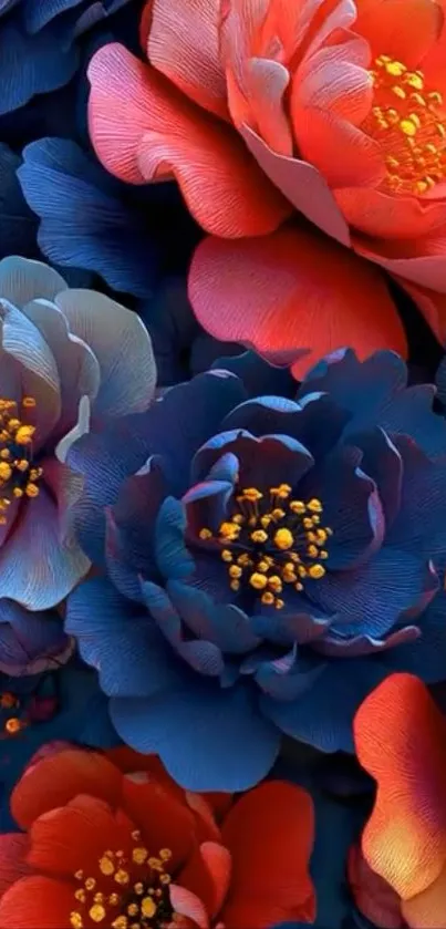 Vibrant floral phone wallpaper with blue and orange blooms.
