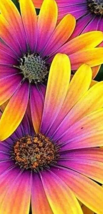 Vibrant purple and yellow flower wallpaper.