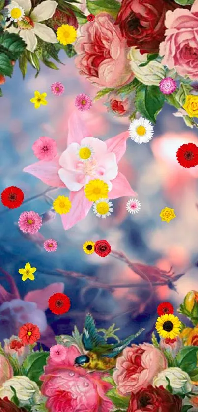 Vibrant floral wallpaper with colorful flowers.