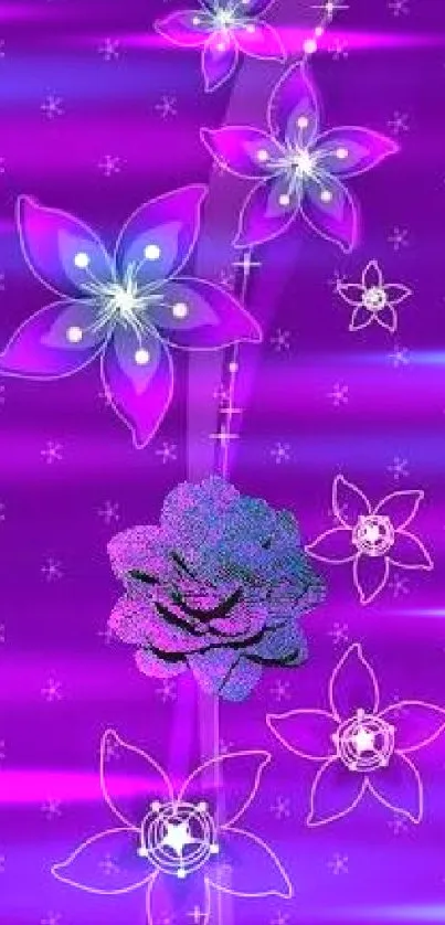 Purple floral wallpaper featuring glowing flowers.