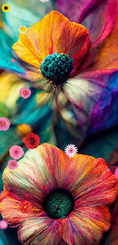 Vibrant rainbow floral mobile wallpaper with colorful petals.