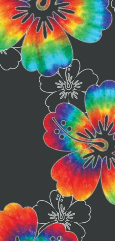 Vibrant rainbow-floral wallpaper design.