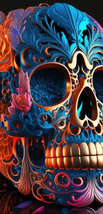 Intricate floral skull design with vibrant colors.