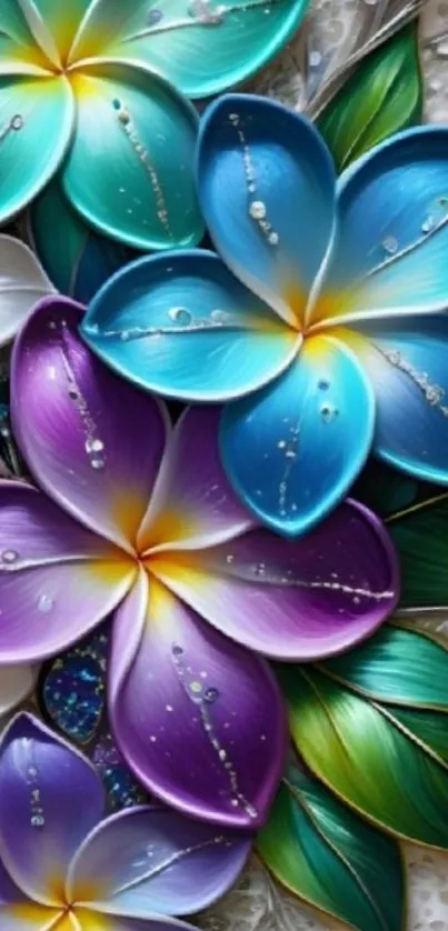 Colorful flower design with droplets