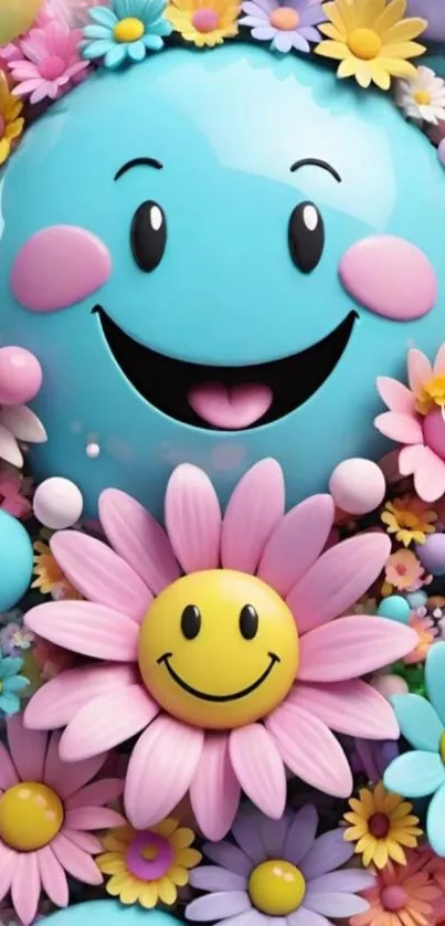 Colorful flower smiley faces mobile wallpaper.
