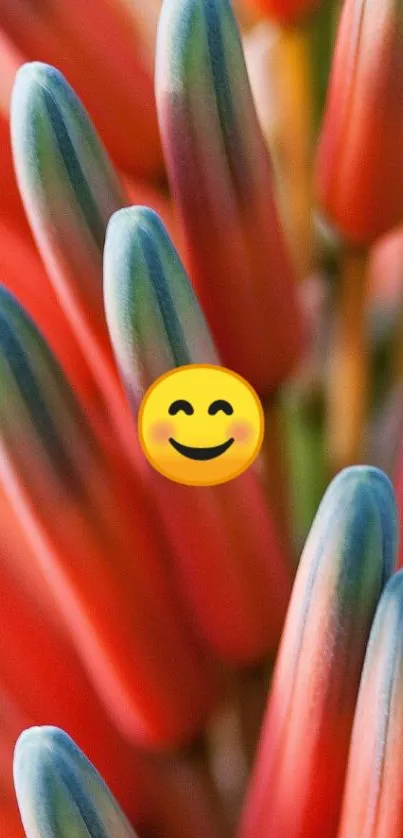 Vibrant floral wallpaper with a smiley face.