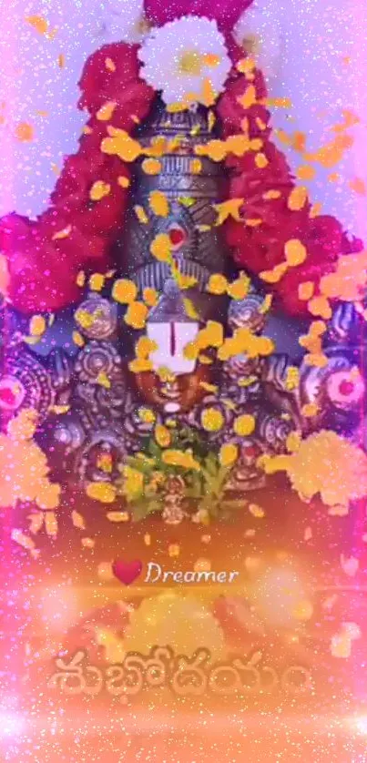 Vibrant floral spiritual deity wallpaper.