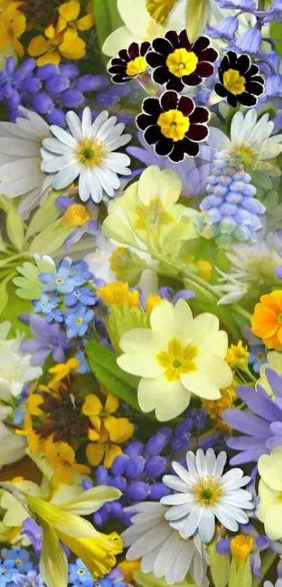 Vibrant spring mobile wallpaper with various colorful flowers.