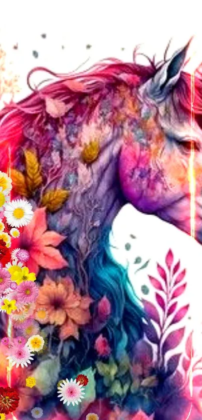 Colorful unicorn with floral mane design.