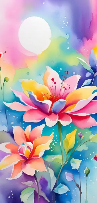 Vibrant watercolor floral mobile wallpaper with colorful flowers.