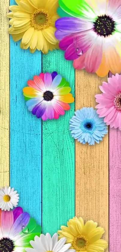 Colorful floral wooden wallpaper for mobile phone.