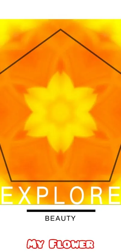 Bold yellow and orange flower art wallpaper with geometric design.