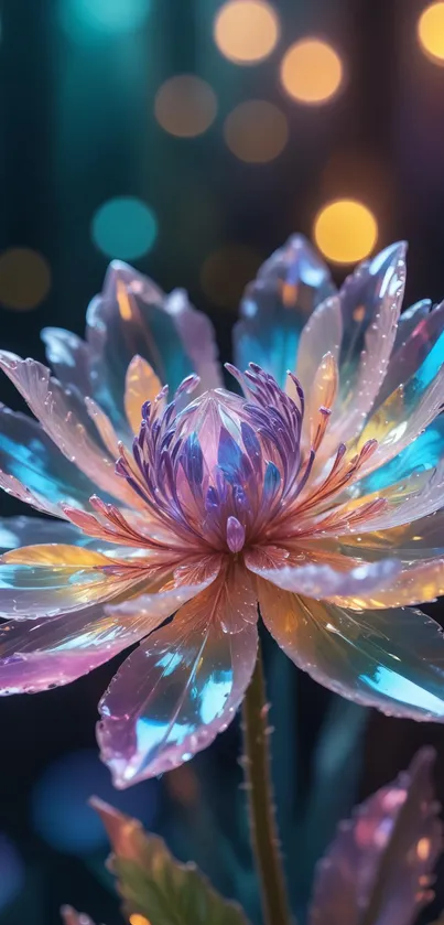 Digital artwork of a colorful glowing flower.