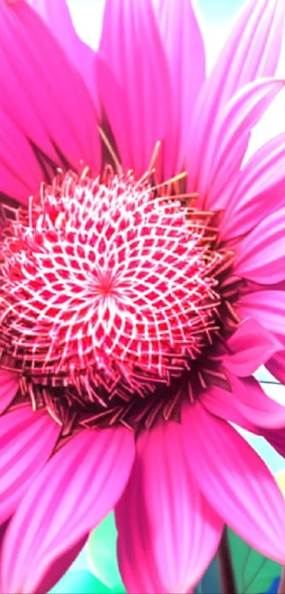 Close-up of vibrant pink flower bloom artwork.