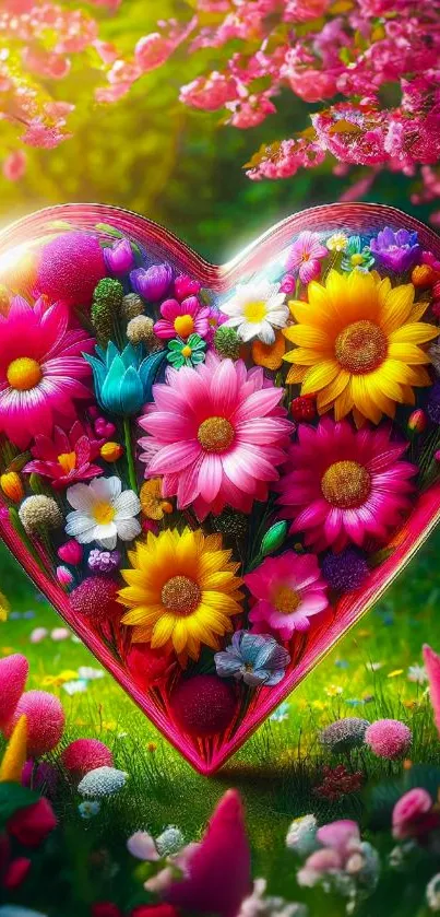 Vibrant heart-shaped flower arrangement wallpaper.