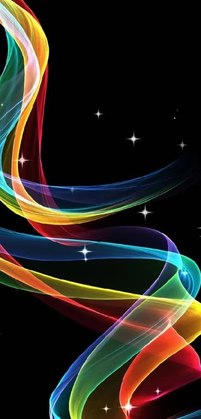 Flowing colorful ribbons on a black background.