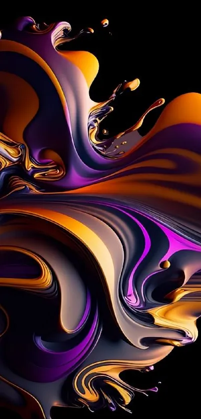 Abstract wallpaper with vibrant purple, orange, and black swirls.