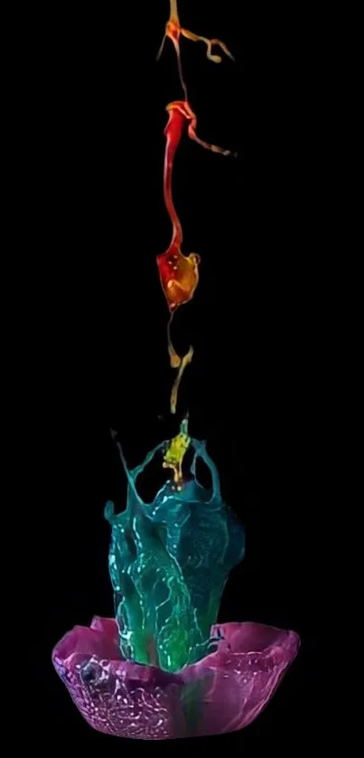 Vibrant fluid art splash against a black background with colorful dynamic design.