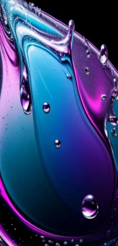 Abstract purple and blue fluid art wallpaper with a glossy finish.