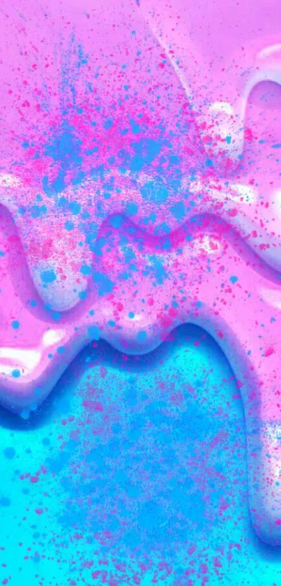 Vibrant pastel fluid design wallpaper in pink and blue hues.