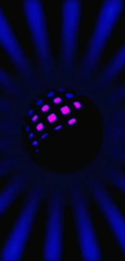 Fluorescent glow with neon sphere design in blue.