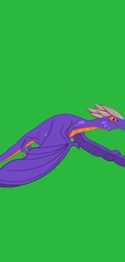 Purple dragon on bright green background mobile wallpaper.