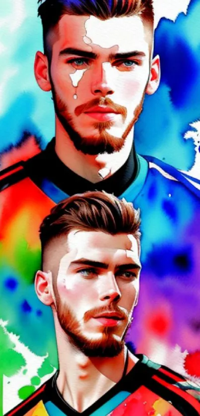 Vibrant color football portrait wallpaper with artistic design.