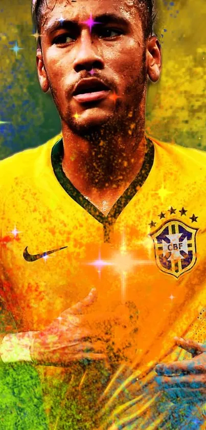 Vibrant football star in artistic yellow jersey wallpaper.