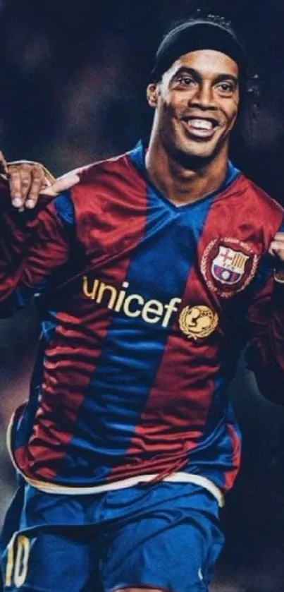 Dynamic and vibrant football player in action on mobile wallpaper.