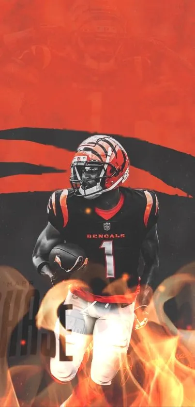 Vibrant football player with orange and black theme wallpaper.