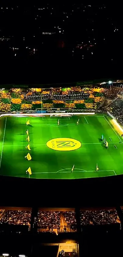 Nighttime view of a vibrant football stadium filled with spectators.