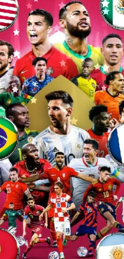 Vibrant mobile wallpaper featuring famous international football players.