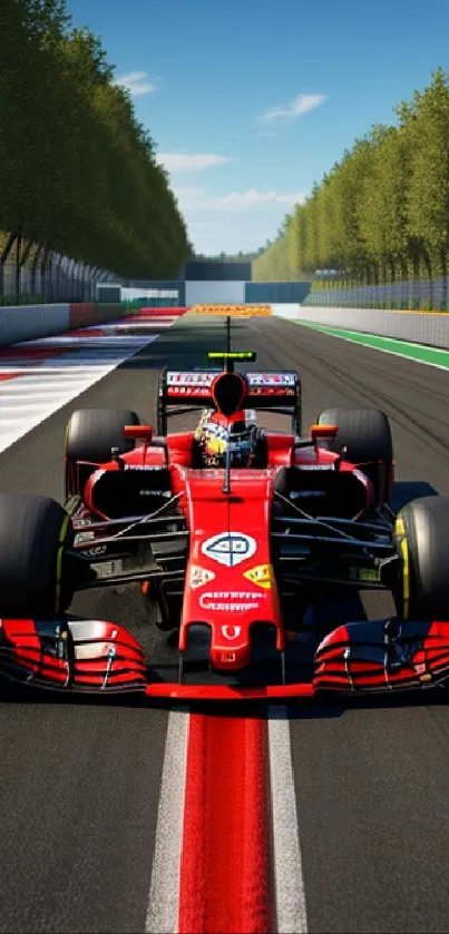 Red Formula 1 car on a race track wallpaper.