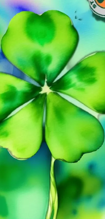 Green watercolor style four-leaf clover artwork.