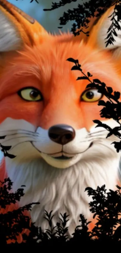 Vibrant cartoon fox in nature background