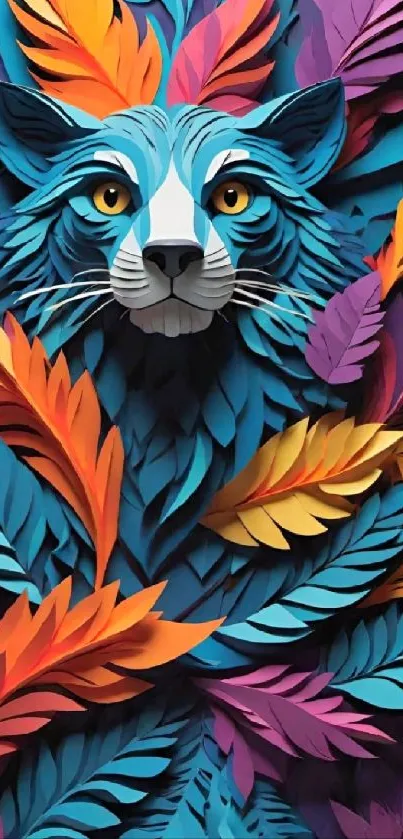 Vibrant abstract fox amidst colorful leaves on mobile wallpaper.