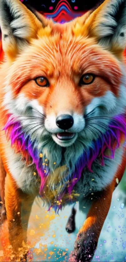 Vibrant fox art wallpaper with bold colors and patterns.