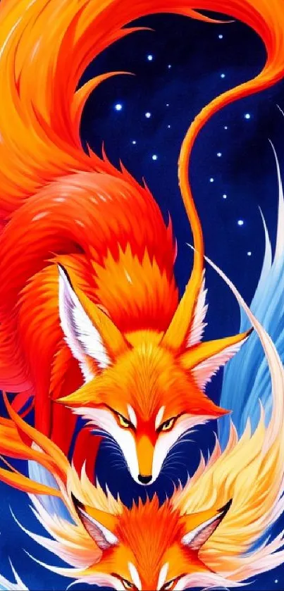 Vivid and dynamic fox art wallpaper with celestial vibes and vibrant colors.