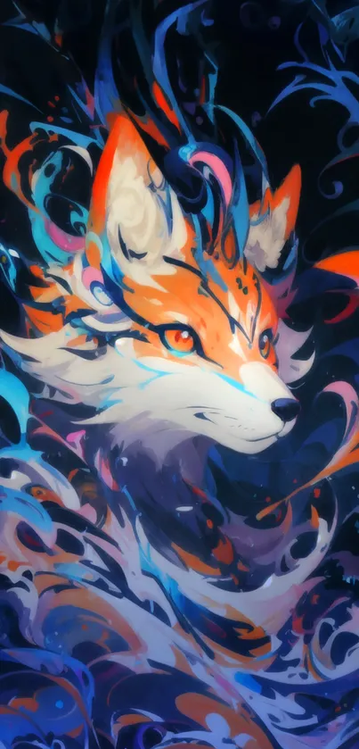 Colorful fantasy fox in abstract art.