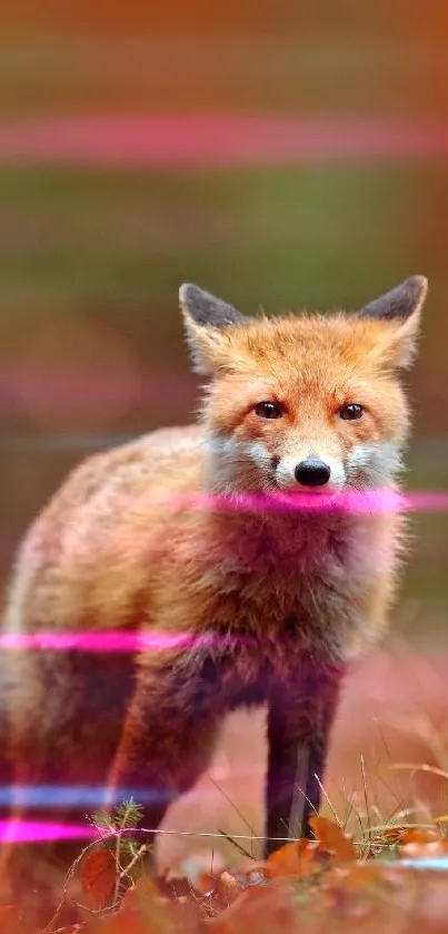 Majestic fox standing in autumn forest.