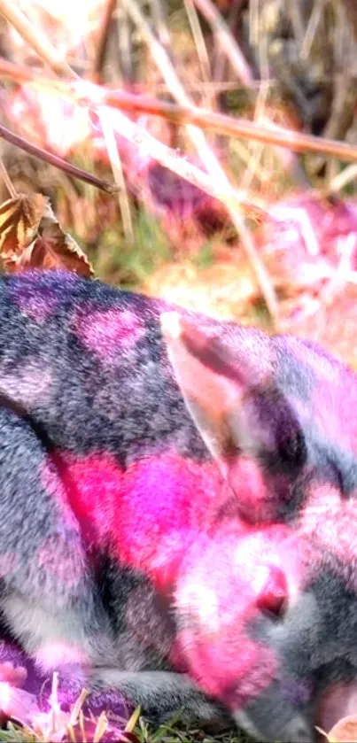 Colorful fox resting among autumn leaves in vibrant hues.