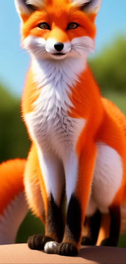 Vibrant orange fox in a natural forest setting.