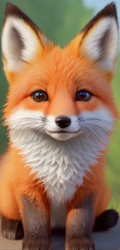 Charming and lifelike fox illustration on a vibrant nature background.