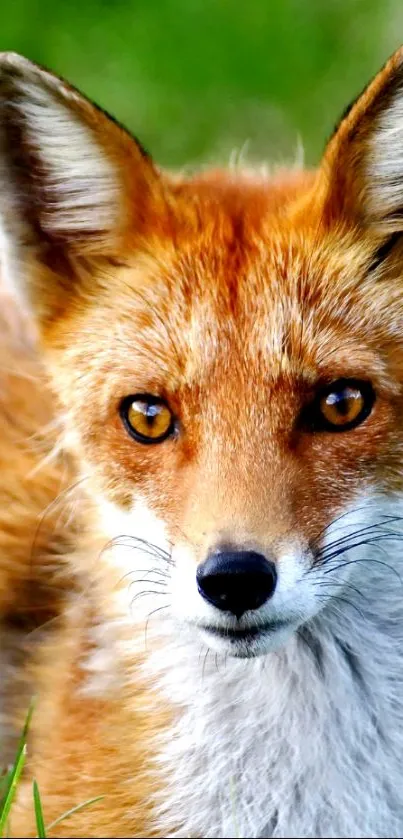 Vibrant fox portrait in natural setting.