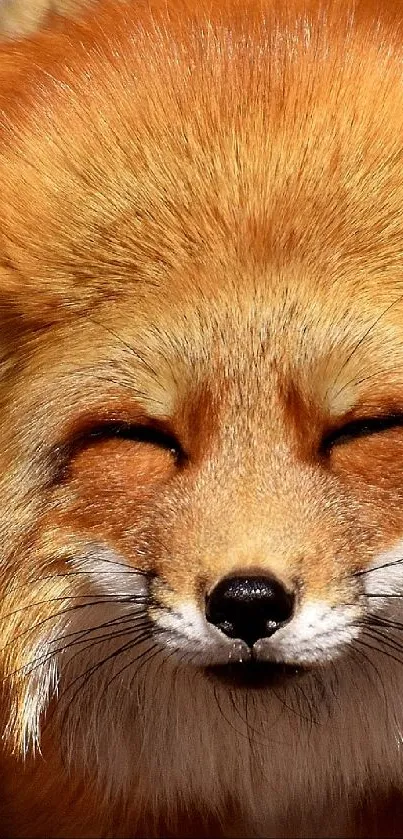 Close-up of a smiling red fox in nature, ideal for a mobile wallpaper.