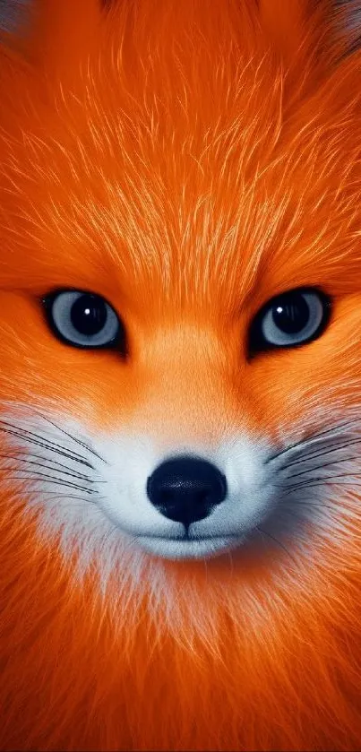 Vibrant orange fox with blue eyes on wallpaper background.